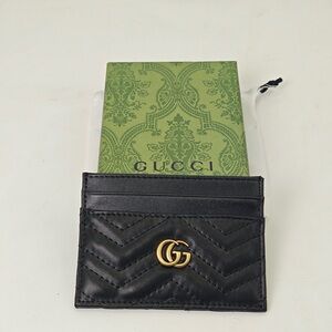 Gucci Black Leather Card Holder with Gold GG Logo